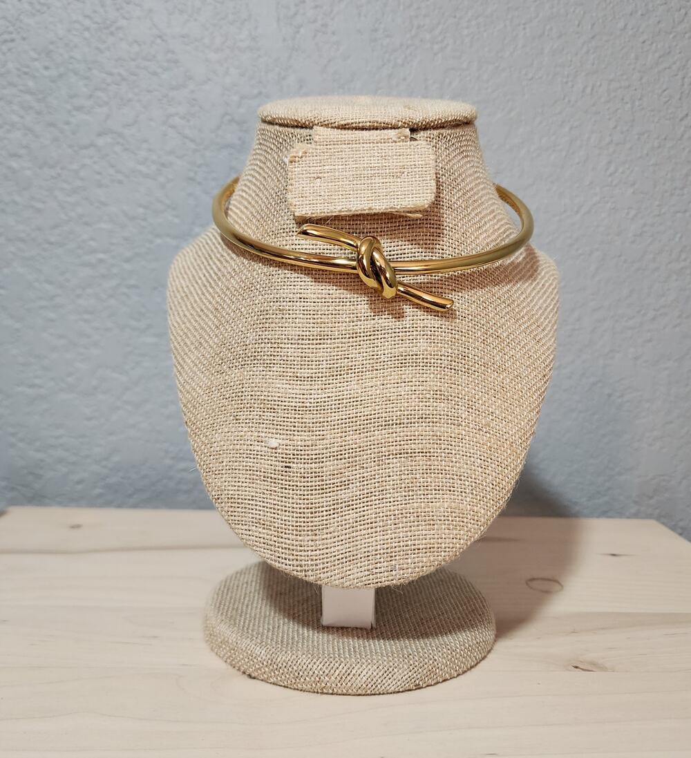 Modernist Gold-Tone Tied Knot Open Choker Collar Statement Piece